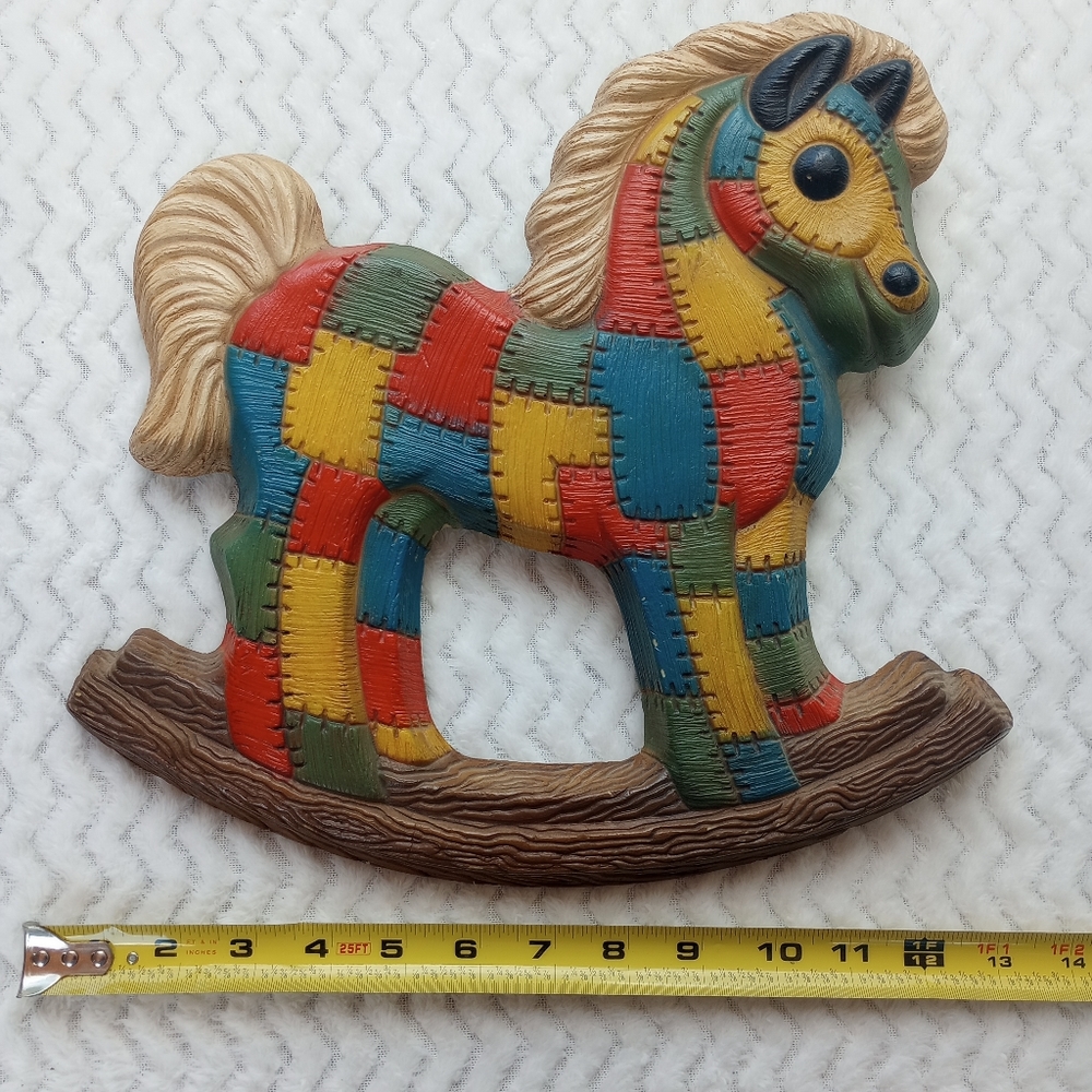 Vintage patchwork quilted foam nursery rocking horse hanging decor